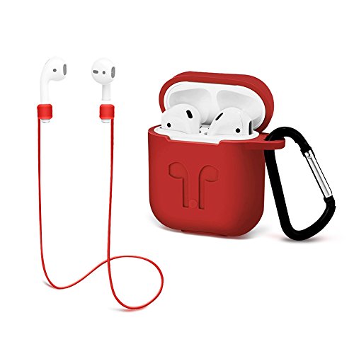 Airpods Protective case with Strap Silicone Cover Keychain Strap for Apple Airpod Accessories - Red by GIM