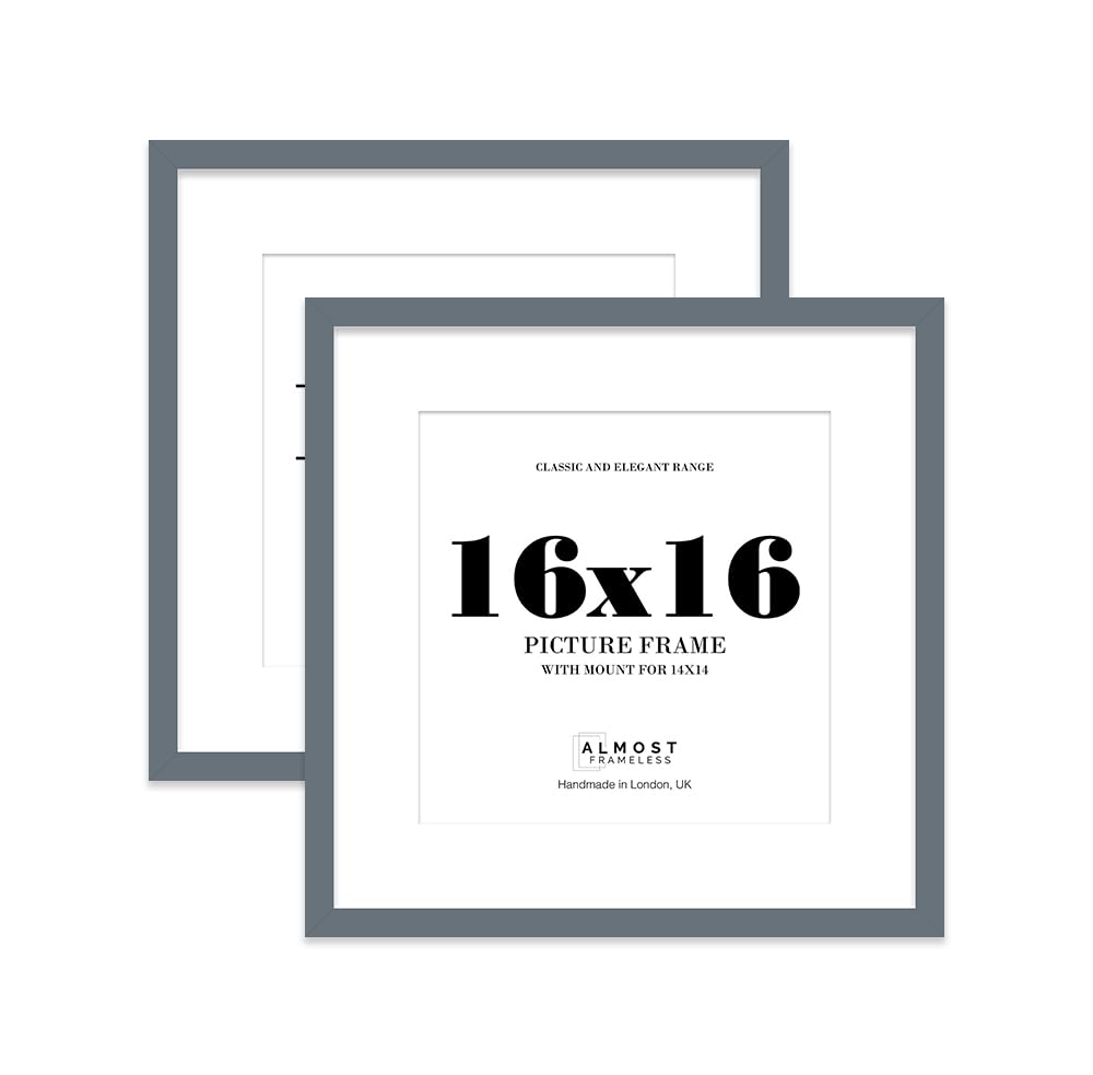16x16 Grey Picture Frame with Mount for 14x14 Photos, Prints - Modern Square Wall Frame, Set of 2