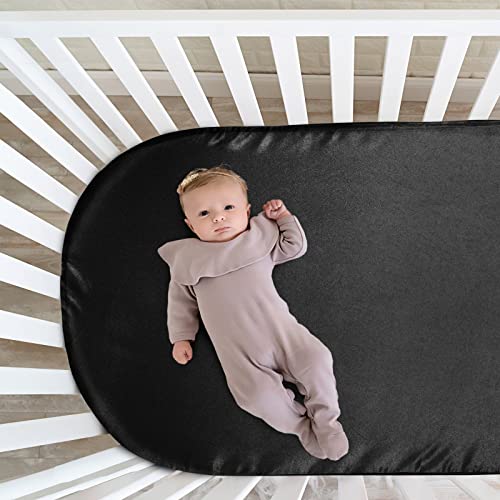 Image of SiinvdaBZX 2 Pcs Satin Bassinet Sheets for Baby Boy, Light Grey & Black | Silk-Like Soft Bassinet Fitted Sheets for Hourglass, Oval & Rectangular Bassinet Mattress
