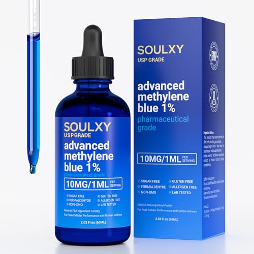 Soulxy Advanced Methylene Blue 1% USP Pharmaceutical Grade - Methylene Blue Drops 99.9% Pure Solution for Balance, Clarity, Focus and Cellular Support - Vegan,...