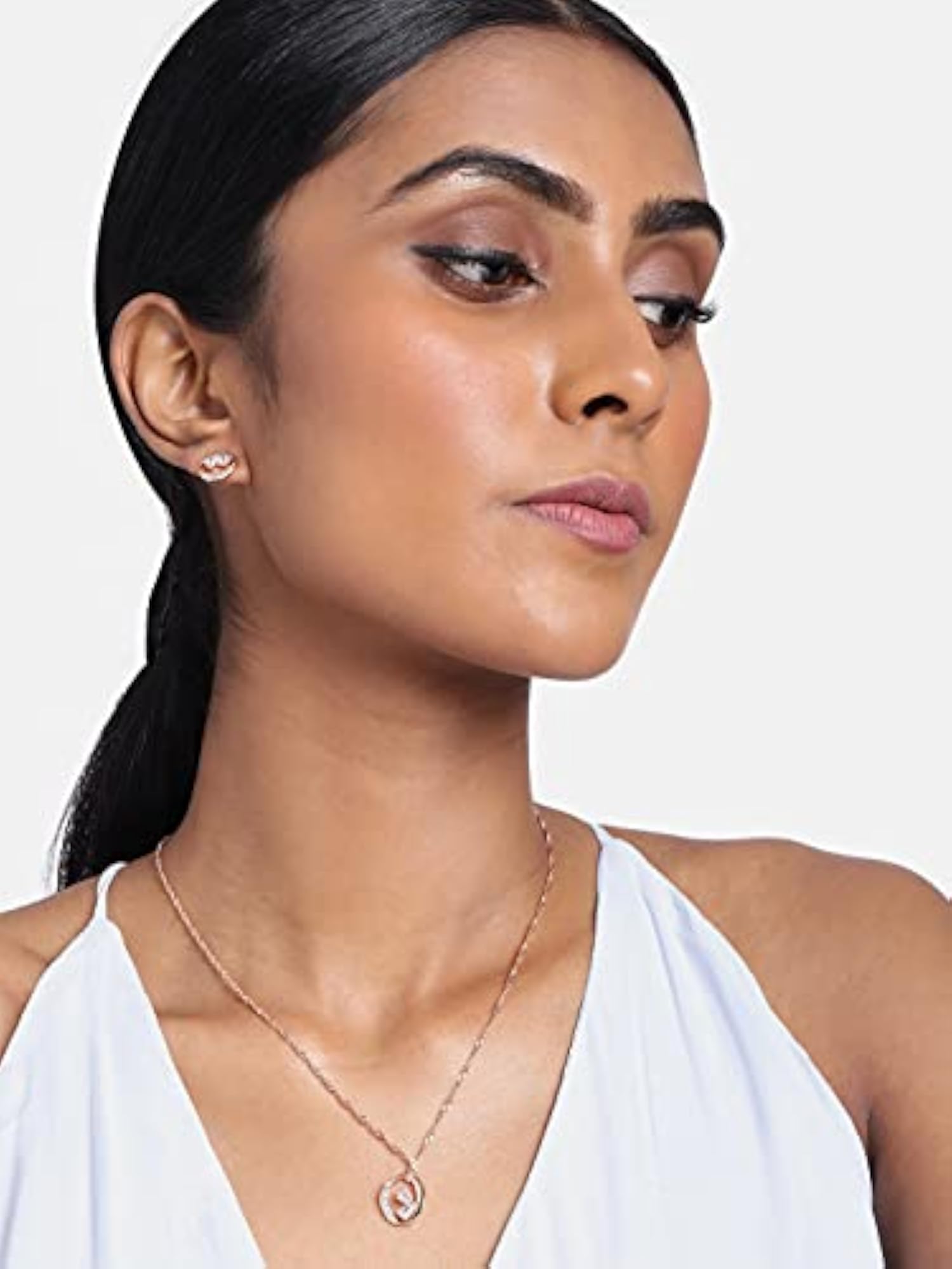 Rose Plated CZ Zircon Chain Pendent Necklace Set for Women