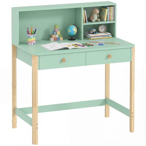 AIYAPLAY Escritorio Infantil 2 Cajones Patas de Madera 90x52x105 cm Verde