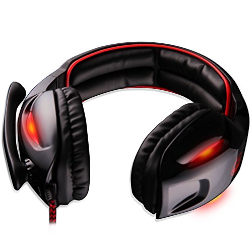 Gaming headset, SADES SA902 Cuffie Gaming Cuffie da Gioco USB Audio Dolby Surround 7.1 con Microfono Stereo Bass LED Regolatore di Volume per PC (Nero/Rosso)