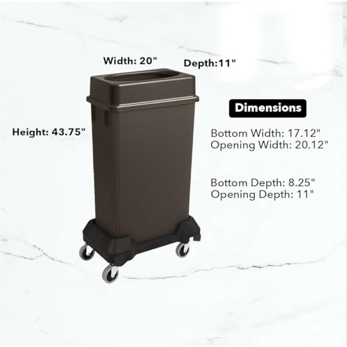 Image of 23 Gallon Slim Rectangular Garbage Can with Lid + Wheels - Brown