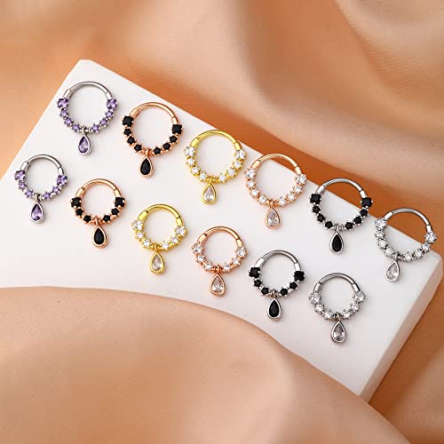 Melighting 16G Septum Jewelry Teardrop Dangle Septum Rings Women 316L Stainless Steel Clear Cz Daith Earrings Helix Earrings Cartilage Tragus Earring Piercing Jewelry For Men #TOP5