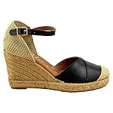 amelie - Cuñas de Esparto de Piel con Planta de Gel 113572 Cuero Mujer Color: Negro Talla: 39