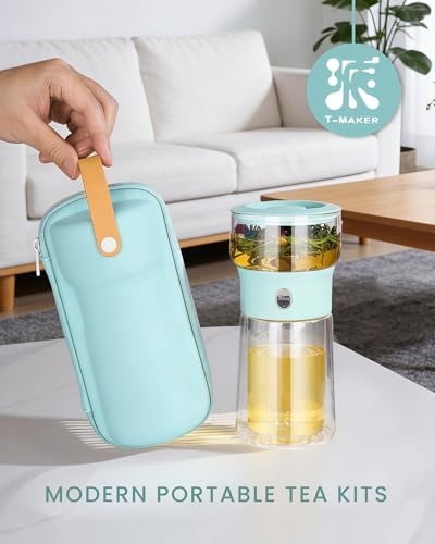 Image of ZENS Modern Glass Tea Infuser Teapot, Smart One Touch Tea Maker for Loose Tea Diffusers with Insulated Mug and Cute Portable Tea Kits for Tea Lover Gifts