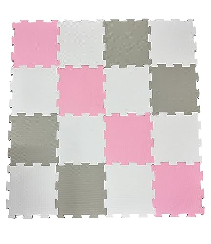 Interlocking Soft Foam Kids Living Room Mat Playmat Gym Yoga Exercise Fitness Floor Jigsaw Puzzle Tiles (Pink, 16pc)