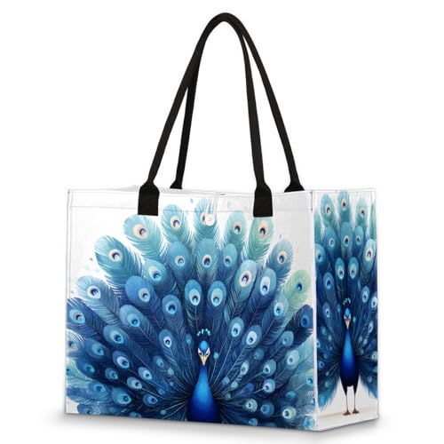 Blue Peacock Tote Bag for Women Large Beach Bag Reusable Tote Bags for Work Travel Beach Shopping