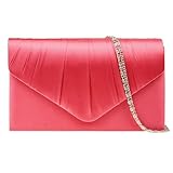 fi9® Bolso de mano de satén para mujer, para fiesta, graduación, novia, noche, coral, medium