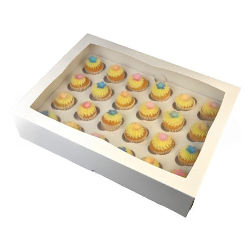 LarryRoo Premium Mini-Cupcake-Boxen mit Sichtfenster für 24 Cupcakes und Einsätzen, ultraweiß, 5 Stück, 33 cm, modern