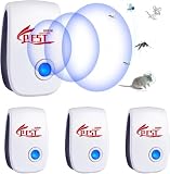 Repelente Ultrasónico de Plagas, 4 Pack Electrónico Repelente Mosquitos Control de Plagas, Repelente Ultrasónico Mosquitos para Interiores, Moscas, Ratones, Cucarachas, Arañas, Roedores