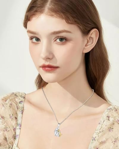 MYGLOAR Halskette, Mädchen und Hund Umarmungskette, 925 Sterling Silber Tier Halskette Anhänger, Geschenk für Mädchen, Tochter, Mutter, Freunde