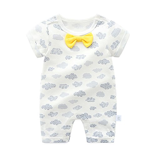 Ding Dong Baby Boy Girl Cotton Short-Sleeve Romper(White with Grey Cloud, 6-9M)