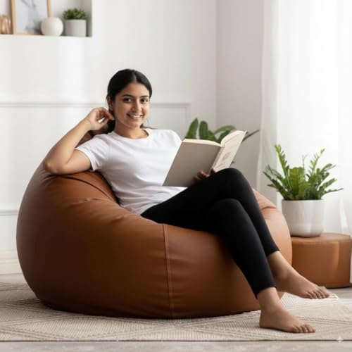 Image of 4XL Faux Leather Bean Bag Cover Tear Drop Shape with Handle (Without Beans) Extra-Large Bean Bag Sofa Chair Cover for Adults & Kids Premium Lounge Seating for Living Room & Bedroom