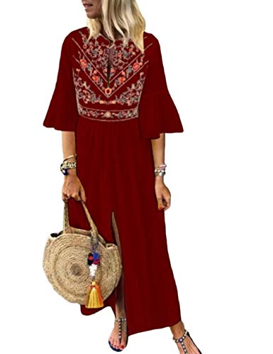 Hahaemma - Vestido para mujer de manga larga, estilo retro, de lino, de algodón, desenfadado, vestido largo de verano, ancho y elegante 16093 WR L Cover