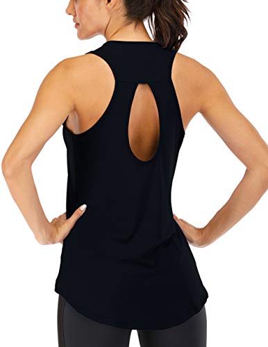 Fihapyli Women's Yoga Top Backless Workout Tank Tops for Women Sleeveless Keyhole Open Back Racerback Muscle Tank Workout Tops for Women Summer Tops Running Gym Pilates Sports Tank Tops Black XL