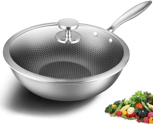 Wok de acero inoxidable 304 de 34 cm con superficie antiadherente