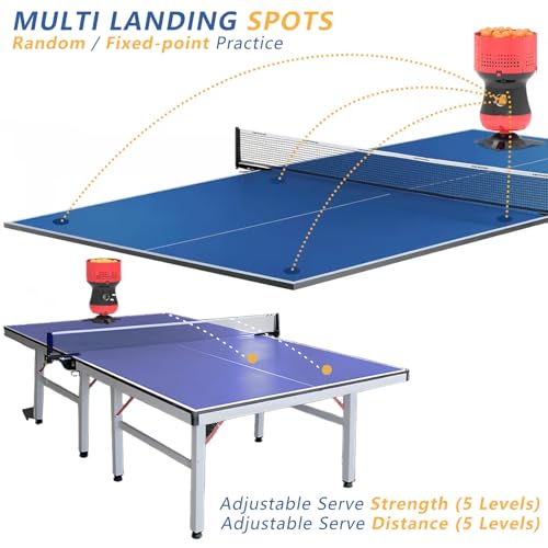 Robot Elettrico da Ping Pong, 5 Livelli di Forza e Distanza Regolabili, Macchina da Ping Pong con capacità di 90 Palline, per Garage, seminterrato e Principale (Main)
