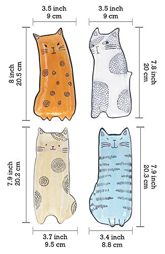 Bico Cartoon Cat Handcrafted Stoneware Ceramic 8 Inch Appetizer Plates Set Of 4, Assorted Color #TOP1