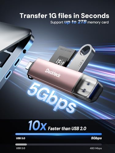 Image of Dockteck SD Card Reader, USB3.0, 3-Slot USB A /C to Micro SD Adapter,Pink | 5G Super Speed, Memory Card Reader for UHS-I SD /Micro SD /SDHC /SDXC /MMC, OTG Support, Plug&Play,Compatible with Macbook iphone