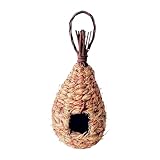 Hängendes gewebtes Vogelhaus für Garten, Naturgras Vogelnest Hütte Unterschlupf mit Seilschlaufe, Outdoor kleines Vogelversteck für Baum Terrasse Balkon, rustikale Gartendekoration