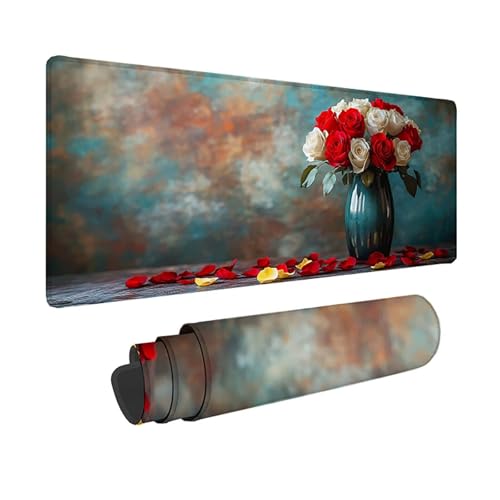 Tapis de souris XXL fleur antidérapant pour éliminer les douleurs au poignet sur PC