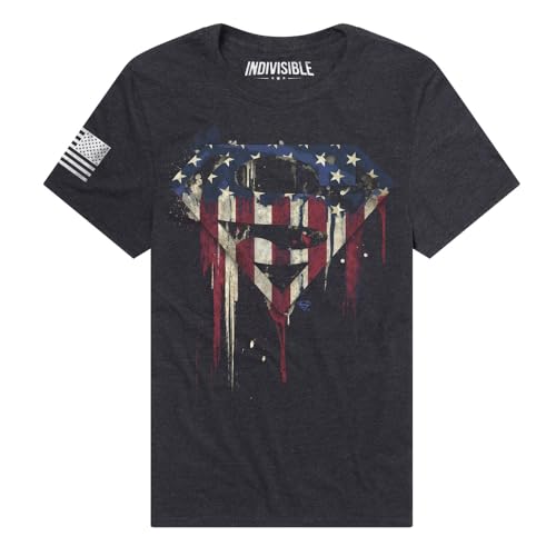 Superman US Flag Paint Drip Indivisible T-Shirt, Black Ink Heather, 2XL