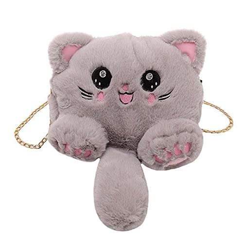 SQUICKLE Cute Soft Cat Animal Chain Sling Bag For Girls //Smooth Zipper Cross Body Bag//Cute Cat Shaped Side Bags //Plush Chain Shoulder Hand Bag//Cross body Plush Purse (Multicolor)
