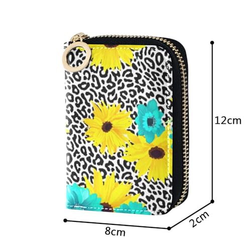 RFID Blocking Credit Card Wallets Leather Womens Wallet Zip Around Coin Purse Pouch with Zipper Yellow Turquoise Blue Flowers Black3