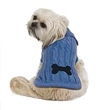Fashion Pet Bone Patch Medium Cable Dog Sweater, Blue