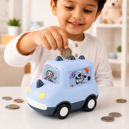 Image of Zest 4 Toyz Piggy Bank for Kids | Modern Money Safe ATM Machine | Car Design with Movable Wheels | Rotating Number Lock System | Cute Money Saving Bank | Gift for Boys & Girls - Assorted