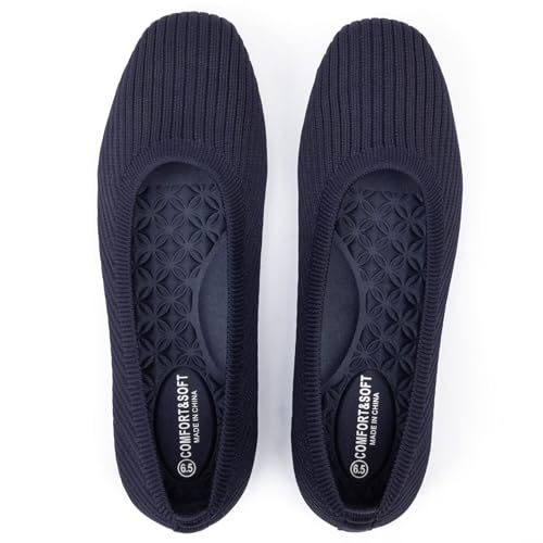 Frank Mully Ballerine da donna con punta quadrata, comode e lavabili, scarpe da lavoro, Blu scuro, 37 EU