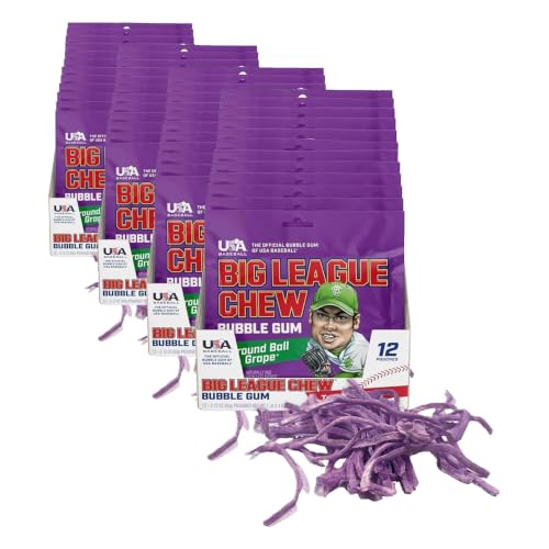 Image of Big League Chew Ground Ball Grape Bubble Gum - Juicy Grape Flavor Explosion | Ideal for Baseball Games, Teams, Concessions, Parties, and More | Pack of 48 Bags (2.12oz Each)
