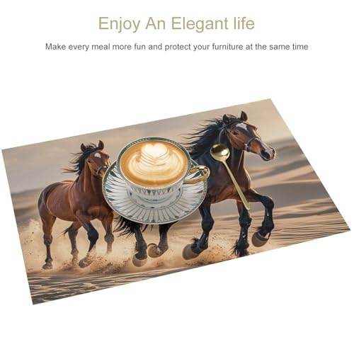 Set de table vinyle tissé chevaux pour une salle à manger nature