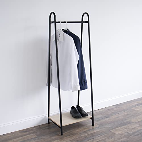 Humble Crew, Walnut/Black Freestanding Metal Garment Rack With Wood Shelf #TOP1