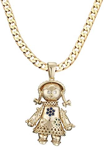 The Bling King Gold 3D Rag Doll Pendant/Gold 3D Clown Pendant with Cuban Chain Necklace – Gold Plated Jewellery with Moveable Arms, Legs, & Head – Chain Size: 4mm x 24 Inch