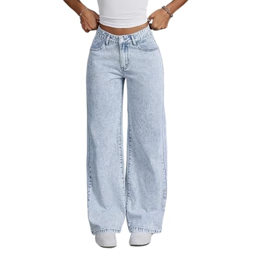 Straight Leg Jeans for Women Mid Rise Boyfriend Baggy Jeans Casual Loose Fit Fall Fashion Denim Pants with Pocket