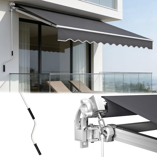 Verdego Markise Gelenkarmmarkise 400x300 cm Gelenkmarkise mit Volant Handkurbel Wandhalterung Sonnenschutz Wasserabweisend Alu/Polyester Sonnenmarkise Neigungswinkel Einstellbar Dunkelgrau