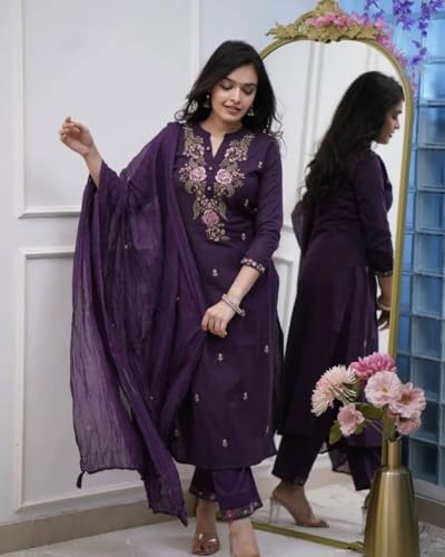 Image of piludi Embroidered Designer Kurta Set for Women | Kurta Pant with Dupatta | Lightweight, Soft and Comfortable Outfit Designed for a Clean and Modern Everyday Look