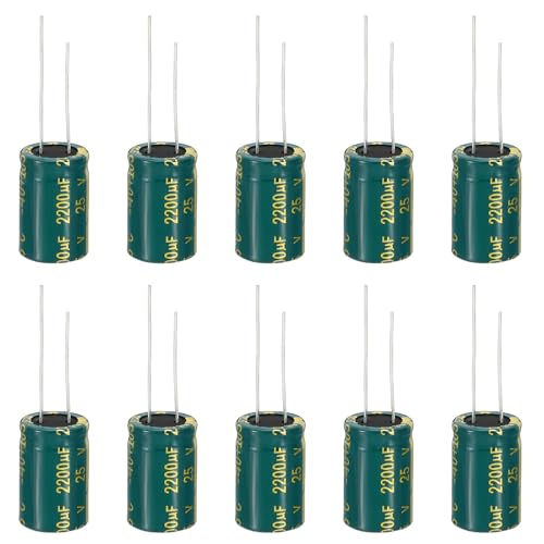 Image of PATIKIL 25V 2200uF Electrolytic Capacitors, 10Pcs 13x20mm Aluminum High Frequency Electrolytic Capacitors for TV, LCD Monitor, Refrigerator, Circuit Boards, Green