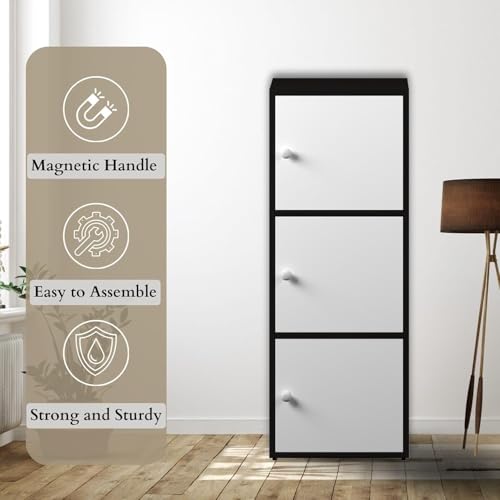 Image of Callas 3-Tier Wooden Cabinet with Magnetic Door for Home, Kitchen Unit | Engineered Wood, Space-Saving, Multipurpose Organizer (BR-11-Black)