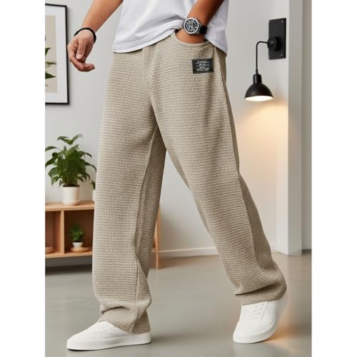 Mokaloha Mens Pants, Men's Stylish Everyday Waffle Fabric Pants with Loose-Fitting Drawstring Waist and Embroidered Logo4