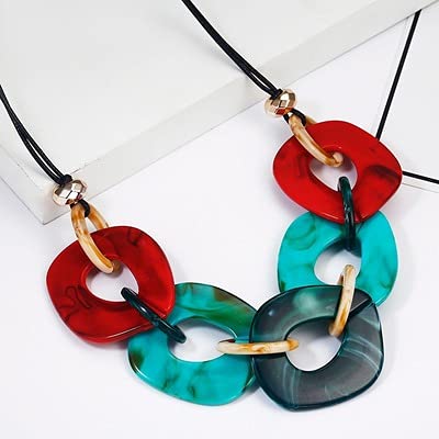 Caiyao Punk Acrylic Geometric Choker Necklace Colorful Adjustable Resin Acetate Sweater Chunky Necklaces Vintage Large Choker Collar Delicate Statement For Women Fashion Jewelry-Color A thumb #3