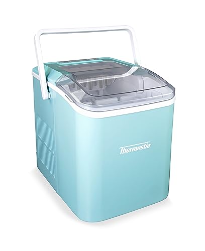 Thermostar Automatic Self-Cleaning Portable Electric Countertop Ice Maker Machine with Handle, 26 Pounds in 24 Hours with Ice Scoop and Basket, Perfect for Water Bottles, Mixed Drinks, Parties, Aqua