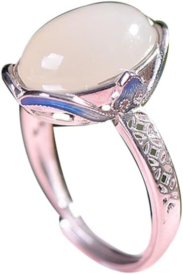 S925 Silver-Inlaid Natural White Jade Yuanbao Enamel Ring with Adjustable Opening and Including Certificate
