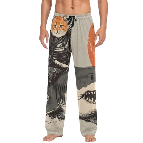 Men's Pajama Bottoms Cute Cat Samurai Lounge Pajama Pants Sleep Bottoms with Pockets for Men S
