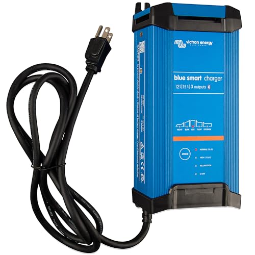 Victron Energy Blue Smart IP22 Smart Car Battery Charger 12V 15A, Float & Trickle Charger and Desulfator for Motorcycle, ATV, RV, Lithium and Deep Cycle Batteries, 3 outputs