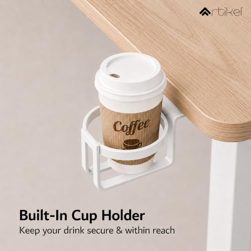 Image of ARTIKEL Manova Height Adjustable Table for Office Work | Manual Adjustable Desk with Hand Crank | Ergonomic Table for Home | 80Kg Wt Lift | Cup Holder, 2 Headphone Hook (140 * 60 - Light Oak)