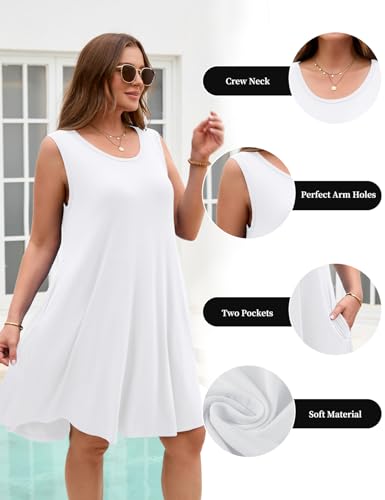Image of JollieLovin Women Plus Size Curvy Summer Tank Sun Dresses Sleeveless Causal T-Shirt Dress Beach Swing Cover up(L-5X)